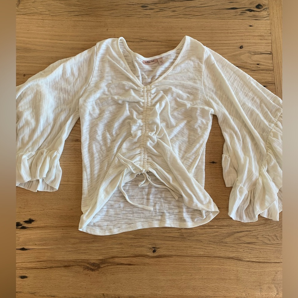 Willow-Root Flower Sleeve Drawstring Cream Top‎ Women’s Medium Preloved